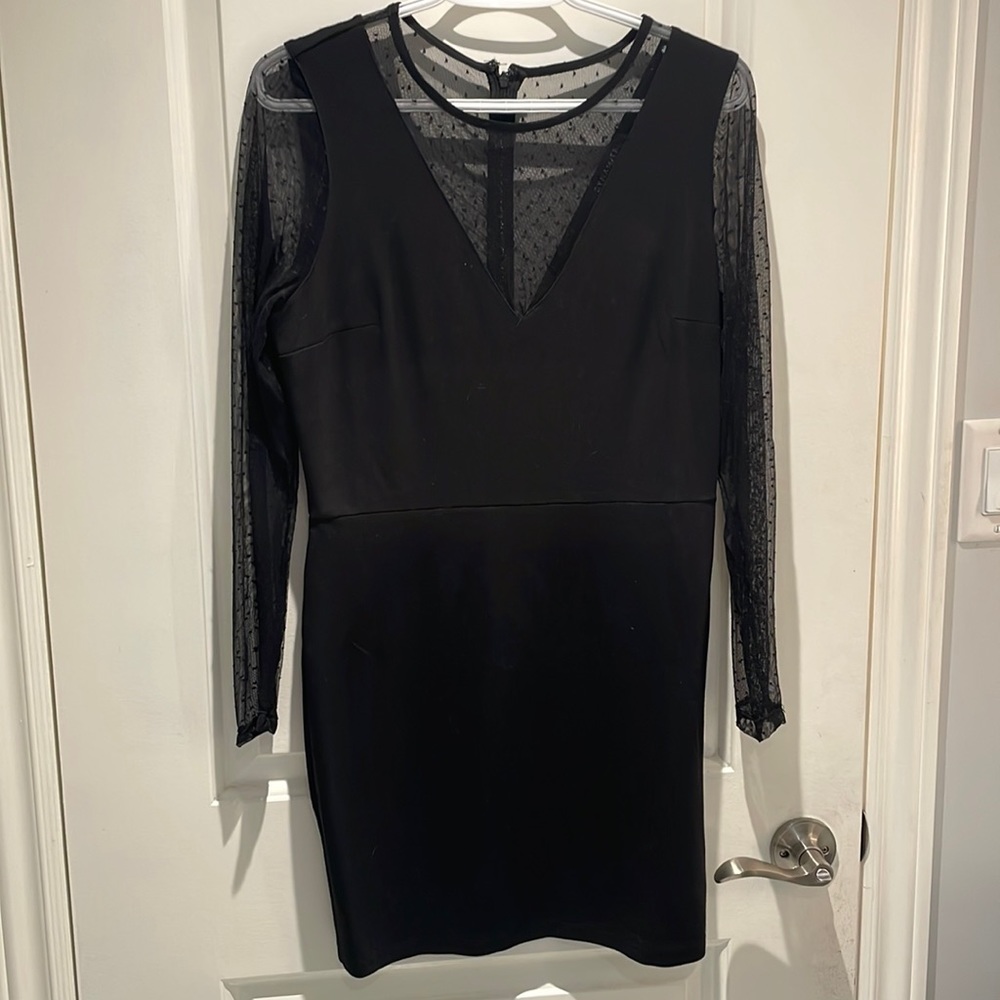 dynamite black polka dot mesh dress